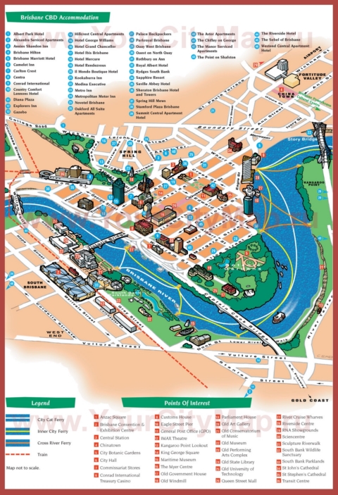 Туристическая карта Брисбена с отелями