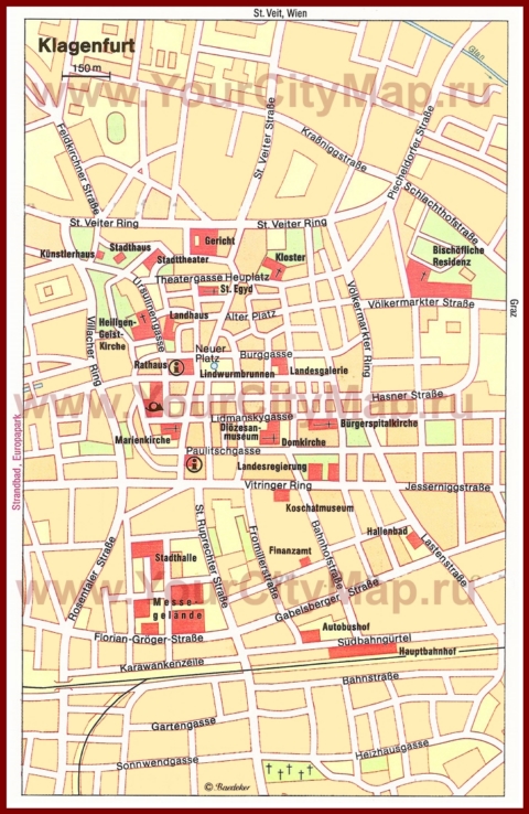Туристическая карта Клагенфурта с достопримечательностями