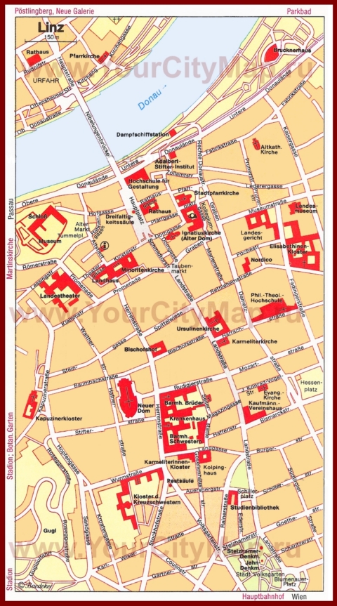 Туристическая карта Линца с достопримечательностями