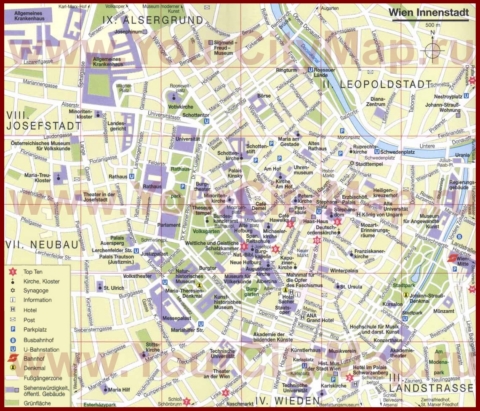Карта Вены с отелями и достопримечательностями