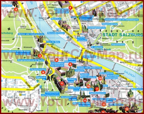 Туристическая карта центра Зальцбурга с достопримечательностями