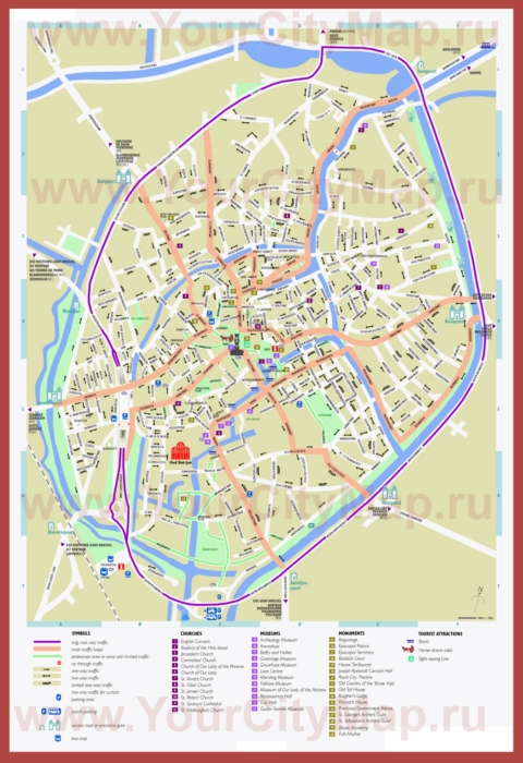 Карта Брюгге с достопримечательностями