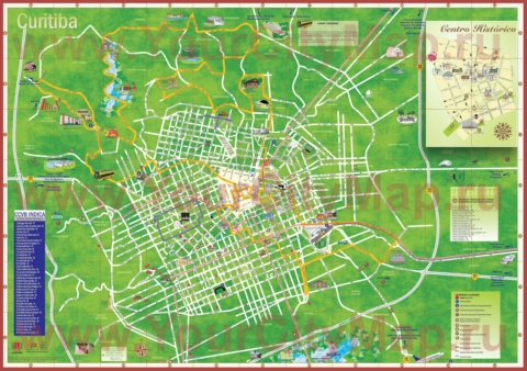 Подробная туристическая карта города Куритиба с отелями и достопримечательностями