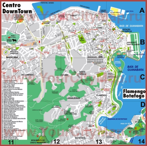 Туристическая карта центра Рио-де-Жанейро с достопримечательностями