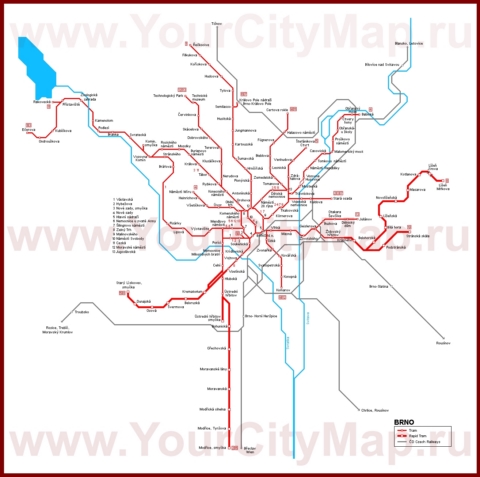 Карта маршрутов транспорта Брно