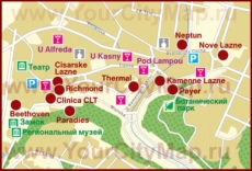 Туристическая карта Теплице с отелями и достопримечательностями