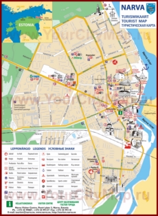 Туристическая карта Нарвы с отелями, достопримечательностями и магазинами