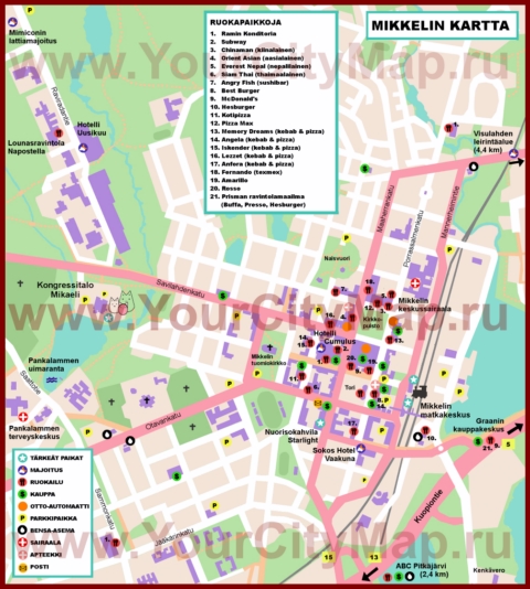 Туристическая карта Миккели с ресторанами