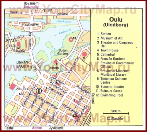 Карта Оулу с достопримечательностями