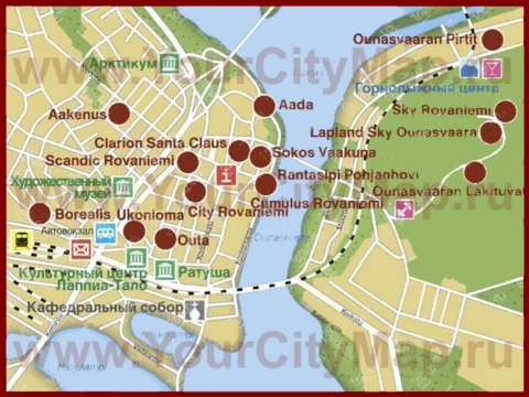 Туристическая карта Рованиеми с отелями