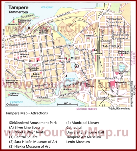 Туристическая карта Тампере с достопримечательностями