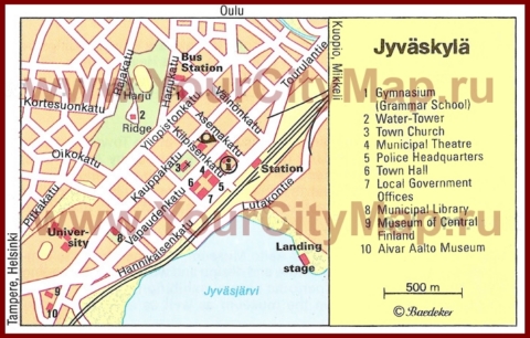 Туристическая карта Ювяскюли с достопримечательностями