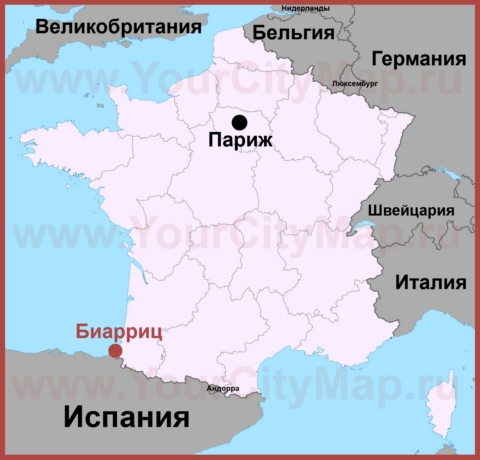 Биарриц на карте Франции