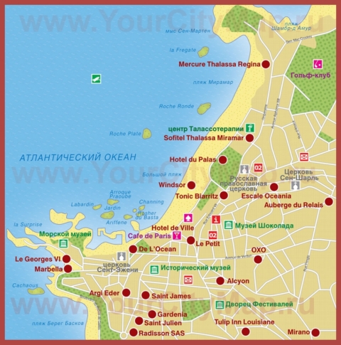 Туристическая карта Биаррица с отелями и достопримечательностями