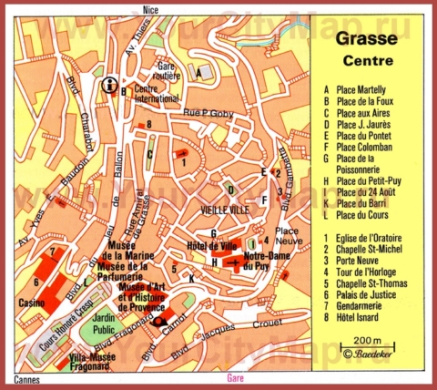 Туристическая карта Грасса с достопримечательностями