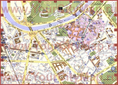 Карта центра Гренобля с достопримечательностями