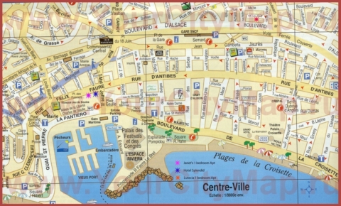 Карта центра Канн с достопримечательностями