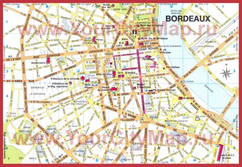 Карта Бордо с достопримечательностями