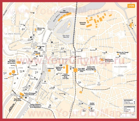 Карта Лиона с достопримечательностями