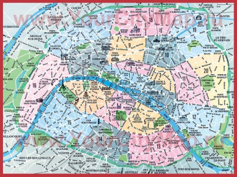 Карта города Париж с округами