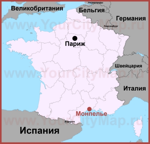 Монпелье на карте Франции