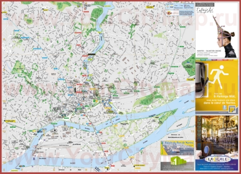 Подробная туристическая карта города Нант с достопримечательностями