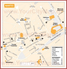 Туристическая карта Нанта с отелями и ресторанами