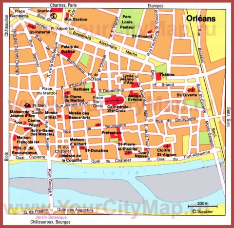 Карта Орлеана с достопримечательностями
