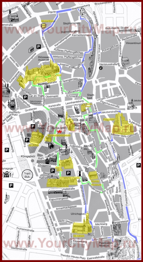 Туристическая карта Аугсбурга с достопримечательностями