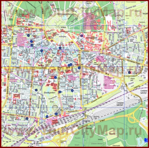Туристическая карта Карлсруэ с достопримечательностями