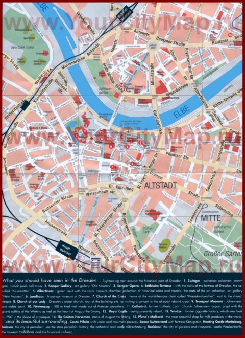 Карта Дрездена с достопримечательностями