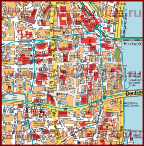 Карта достопримечательностей центра Кёльна