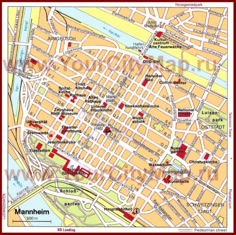 Туристическая карта Мангейма с достопримечательностями