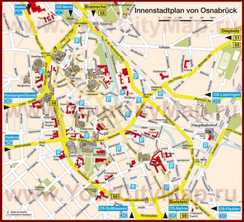 Туристическая карта Оснабрюка с достопримечательностями