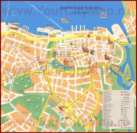 Туристическая карта Ростока с достопримечательностями