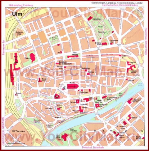 Туристическая карта Ульма с достопримечательностями
