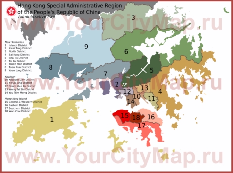 Административная карта Гонконга с районами