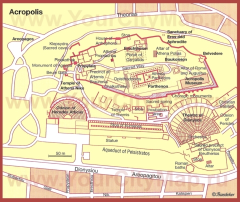 Карта Акрополя в Афинах