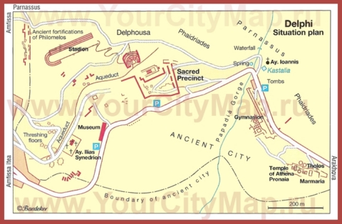 Карта старого города Дельф