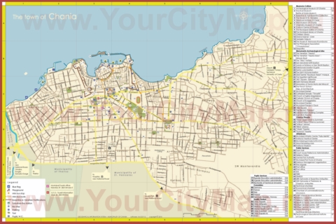 Подробная карта города Ханья с достопримечательностями