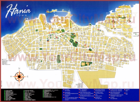 Туристическая карта Ханьи с отелями и магазинами