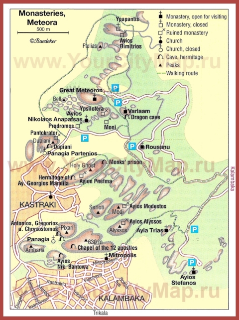 Карта Каламбаки с Метеорами и достопримечательностями