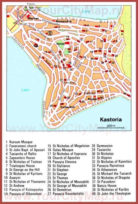 Карта Кастории с достопримечательностями