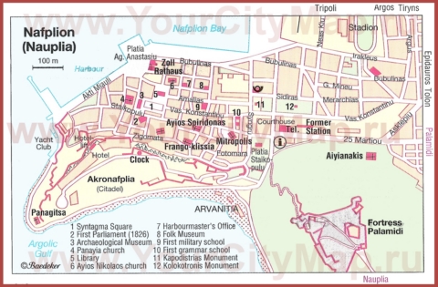 Карта Нафплиона с достопримечательностями