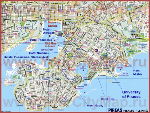 Туристическая карта Пирея с отелями
