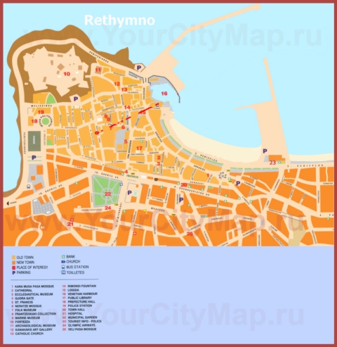 Подробная туристическая карта города Ретимно