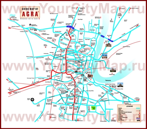 Подробная карта города Агра с отелями