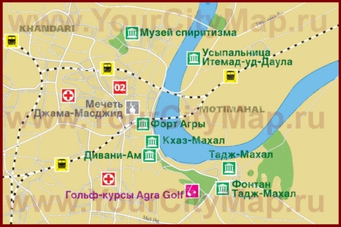 Туристическая карта центра Агры с достопримечательностями