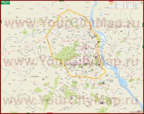 Подробная туристическая карта города Дели