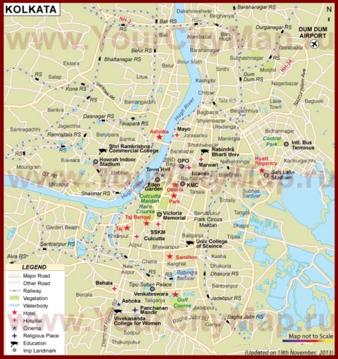 Туристическая карта Калькутты с отелями и достопримечательностями